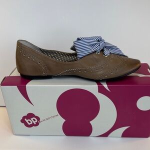 bp Tan Women's Loafers with Striped Bow